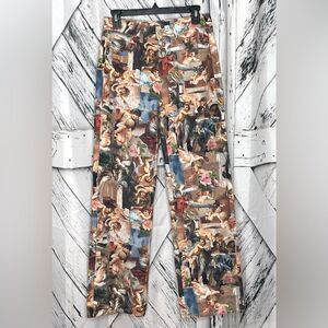 SHEIN Renaissance Cherub Print Straight Leg Pants Size 26 Angel Baroque Art Y2K